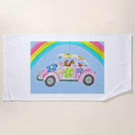 Dachshonden in een Hippie-auto Strandlaken