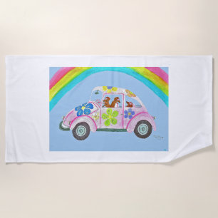 Dachshonden in een Hippie Auto Strandlaken