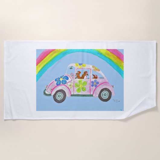Dachshonden in een Hippie Auto Strandlaken (Voorkant)