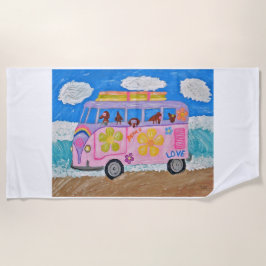 Dachshonden in een hippie mobiel strandlaken