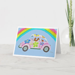 Dachshonden in een Hippieauto onder een Regenboog Kaart