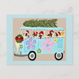 Dachshonden in hun Kerstmis Hippie Busje Briefkaart
