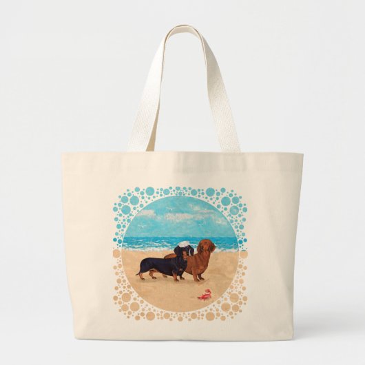 Dachshonden op het Strand Grote Tote Bag (Voorkant)