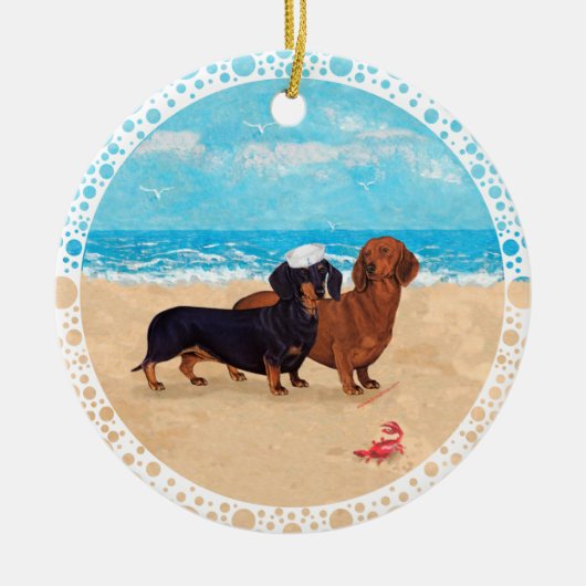Dachshonden op het Strand Keramisch Ornament (Voorkant)