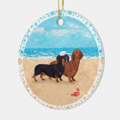 Dachshonden op het Strand Keramisch Ornament (Links)