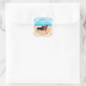Dachshonden op het Strand Vierkante Sticker (Tas)