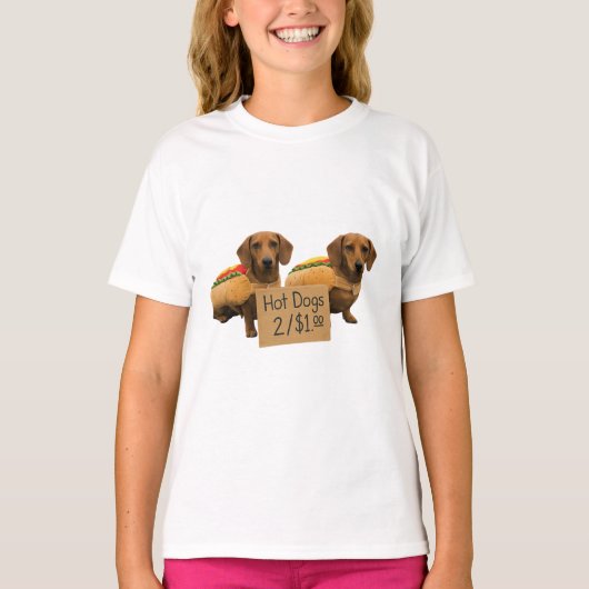 Dachshonden verkocht als hotdogs t-shirt (Voorkant)