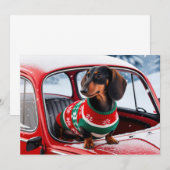 dachshondhond op een auto, en de feestdagen kaart (Voorkant / Achterkant)