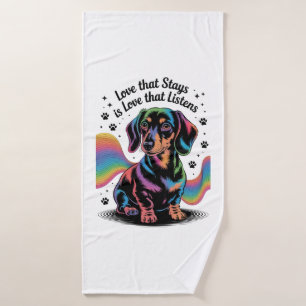 Dachshondliefde die blijft is liefde die luistert badhanddoek
