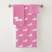 Dachshund 3-delig badhanddoek Set Lichtroze Bad Handdoek (Insitu)