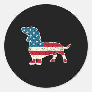 Dachshund 4 juli Amerikaanse vlag hondenliefhebber Ronde Sticker
