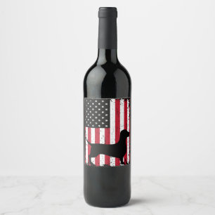 Dachshund 4 juli patriottische Amerikaanse vlag Vl Wijn Etiket