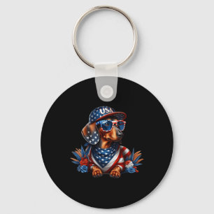 Dachshund 4 juli patriottische hond Dachshund vier Sleutelhanger