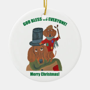 Dachshund "A KerstCarol" Tiny Tim Keramisch Ornament