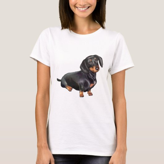 Dachshund (A) - Zwart en Lichtbruin T-shirt (Voorkant)
