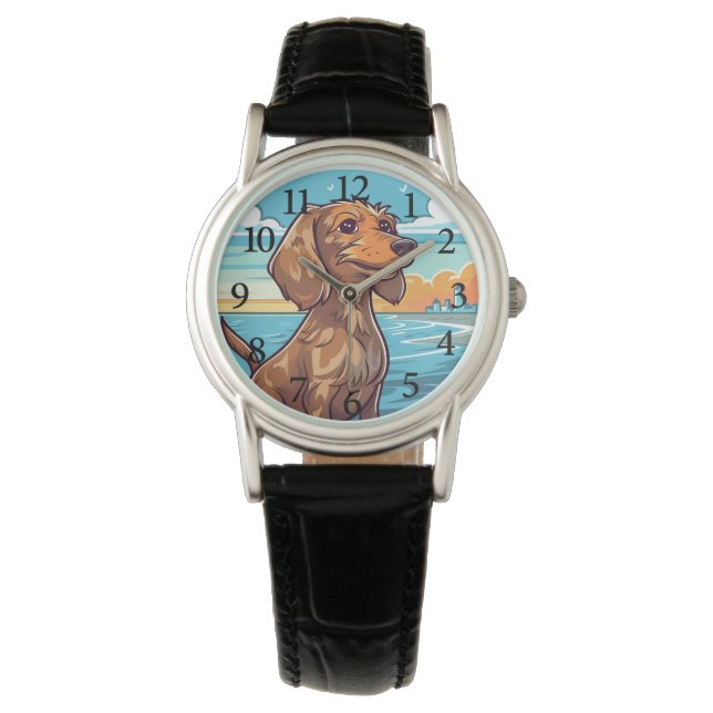 Dachshund aan het strand horloge (Voorkant)