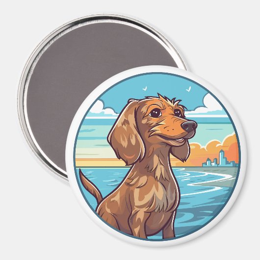 Dachshund aan het strand magneet (Voorkant / Achterkant)