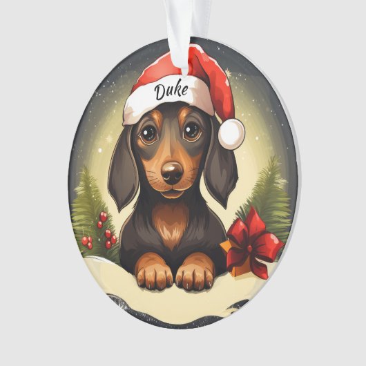 Dachshund Aangepaste Kerstversiering Ornament (voorkant)