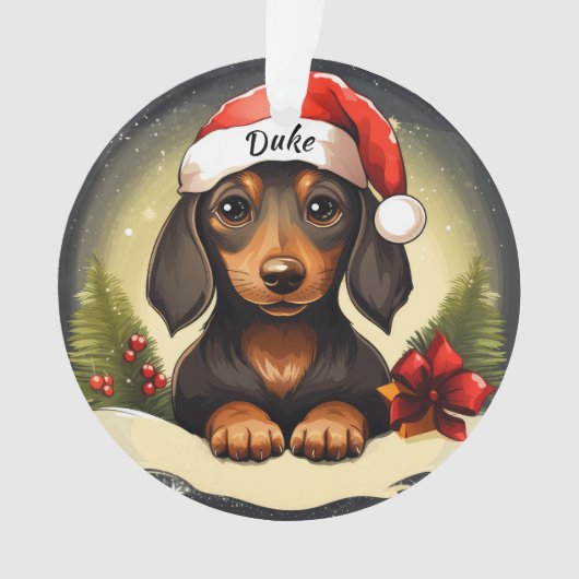 Dachshund Aangepaste Kerstversiering Ornament (voorkant)