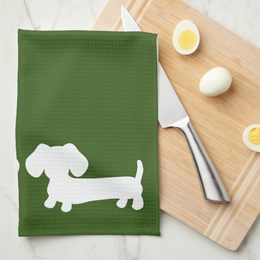 Dachshund Aardse Groene Schotel Handdoek Wiener Ho (Quarter Fold)