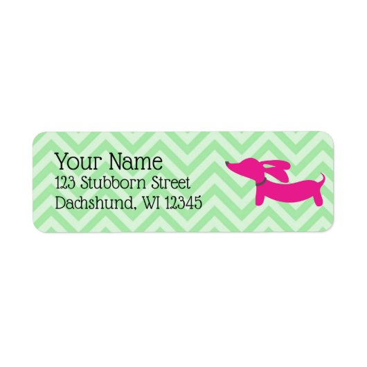 Dachshund Adresetiketten Preppy roze en groen Etiket (Voorkant)