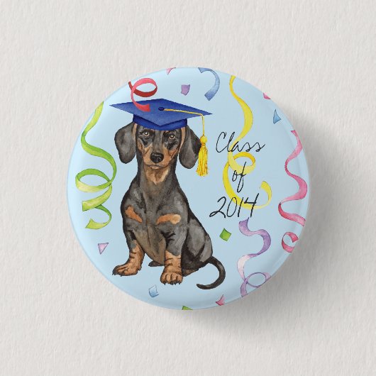 Dachshund Afstuderen Ronde Button 3,2 Cm (Voorkant)