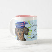 Dachshund Afstuderen Tweekleurige Koffiemok (Voorkant links)