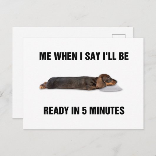 Dachshund, als ik zeg dat ik over 5 minuten klaar  briefkaart (Voorkant / Achterkant)