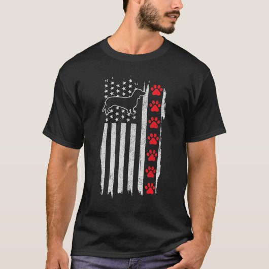 Dachshund American Flag 4 juli patriottic Wien T-shirt (Voorkant)