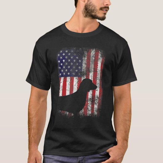 Dachshund American Flag Usa Patriotic Dog T-shirt (Voorkant)