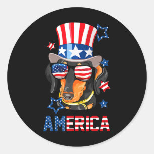 Dachshund Amerika Hond Doxie 4 juli T-shirt Ronde Sticker