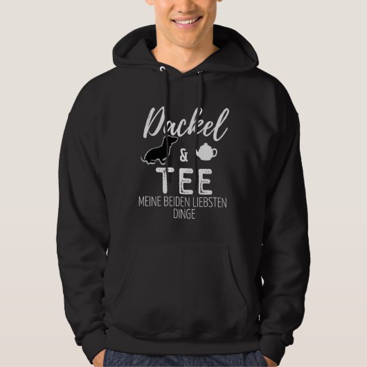 Dachshund Amp Tea Print Black Hoodie (Voorkant)