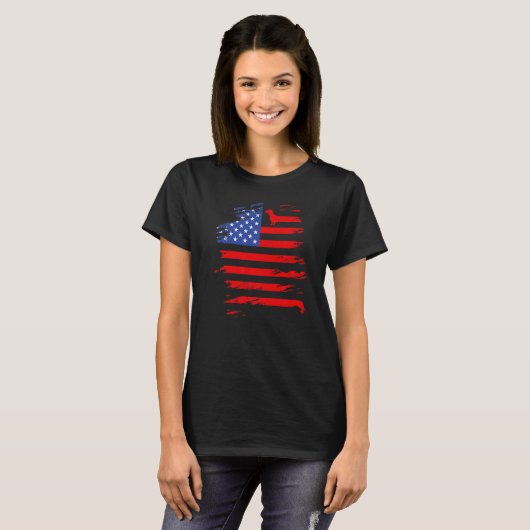 Dachshund And America Flag Patriotic Weiner Dog T-shirt (Voorkant volledig)