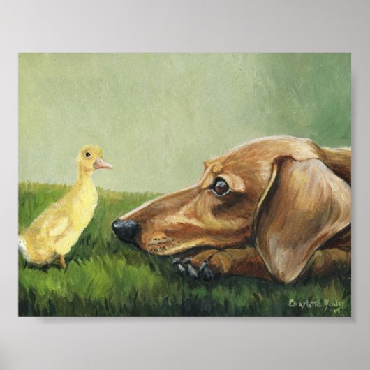 "Dachshund and Ducking" Dog Art Canvas Afdrukken Poster (Voorkant)