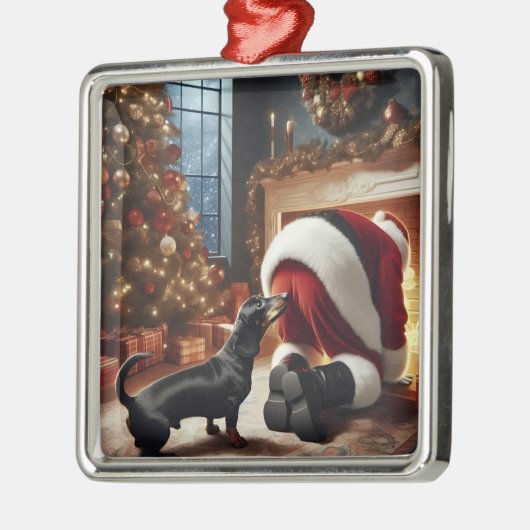 Dachshund and Santa  Metalen Ornament (Links)