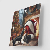 Dachshund and Santa  Vierkante Klok (Hoek)