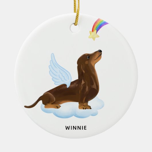 Dachshund Angel Dog Persoonlijk Pet Memorial Keramisch Ornament (Voorkant)