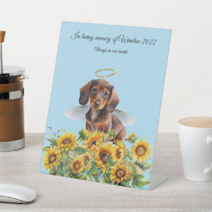 Dachshund Angel Memorial Tribute Reclamebord Met Voetstuk