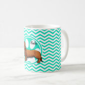 Dachshund; Aqua Green Chevron Koffiemok (Voorkant rechts)