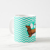 Dachshund; Aqua Green Chevron Koffiemok (Voorkant links)