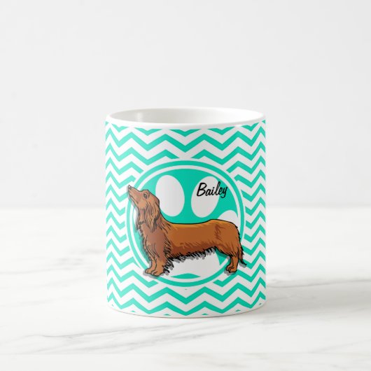 Dachshund; Aqua Green Chevron Koffiemok (Center)
