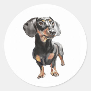 Dachshund Aquarel, Worst Hond Muurkunst Ronde Sticker