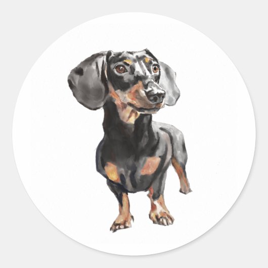 Dachshund Aquarel, Worst Hond Muurkunst Ronde Sticker (Voorkant)