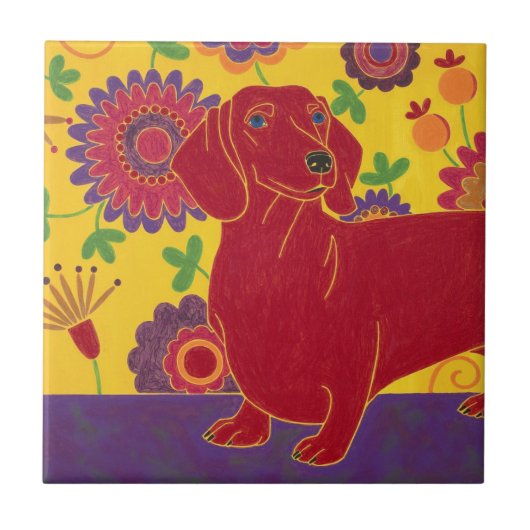 Dachshund Art Tegeltje (Voorkant)