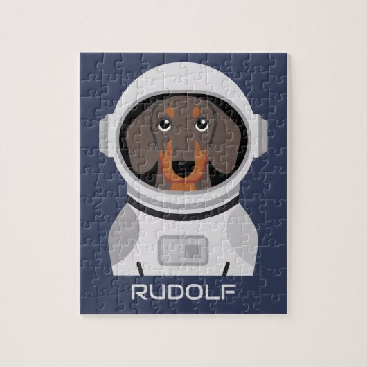 Dachshund Astronaut met naam Legpuzzel (Verticaal)