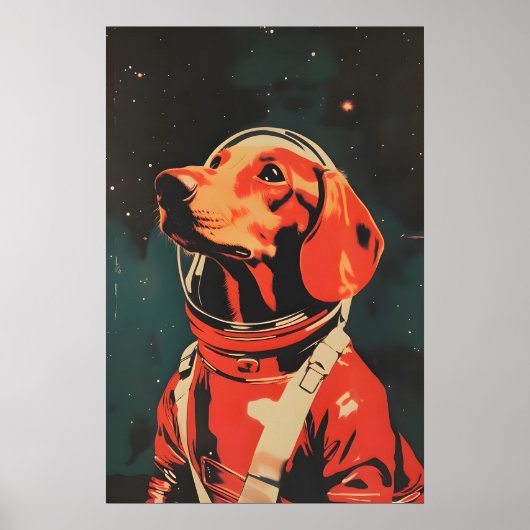 Dachshund Astronaut Poster, Dachshund Retro Print (Voorkant)