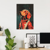 Dachshund Astronaut Poster, Dachshund Retro Print (Thuiskantoor)