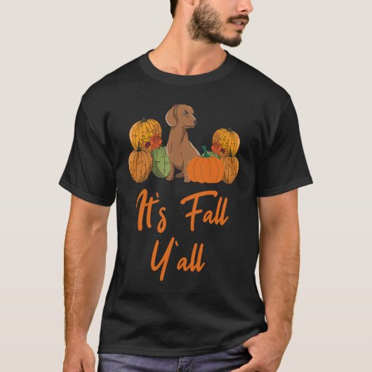 Dachshund Autumn Fall Season Leopard Pumpkin Dog T-shirt (Voorkant)