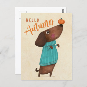 Dachshund AutumnHalloween Herfst Briefkaart