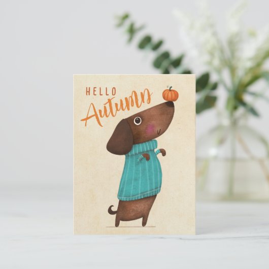 Dachshund AutumnHalloween Herfst Briefkaart (Staand voorkant)